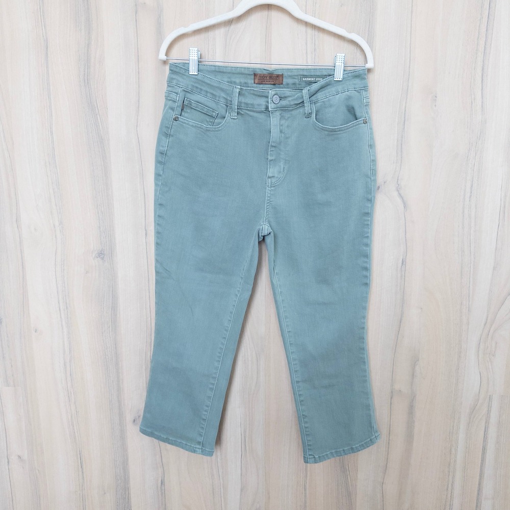 Judy Blue Womens Cropped Jeans 13/31 Green Garment Dyed High Rise Stretch Denim